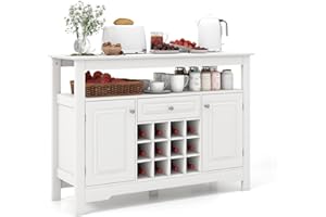Giantex Bar Cabinet with Storage, Buffet Sideboard w/ 12-Bottle Removable Wine Rack, 2 Doors & Drawer, Multipurpose Wine Liqu