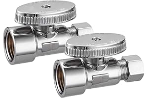 Minimprover 2 Pack Brass 1/2 Inch FIP x 3/8 Inch OD Compression Quarter Turn Straight Water Angle Stop Valve Shut Off