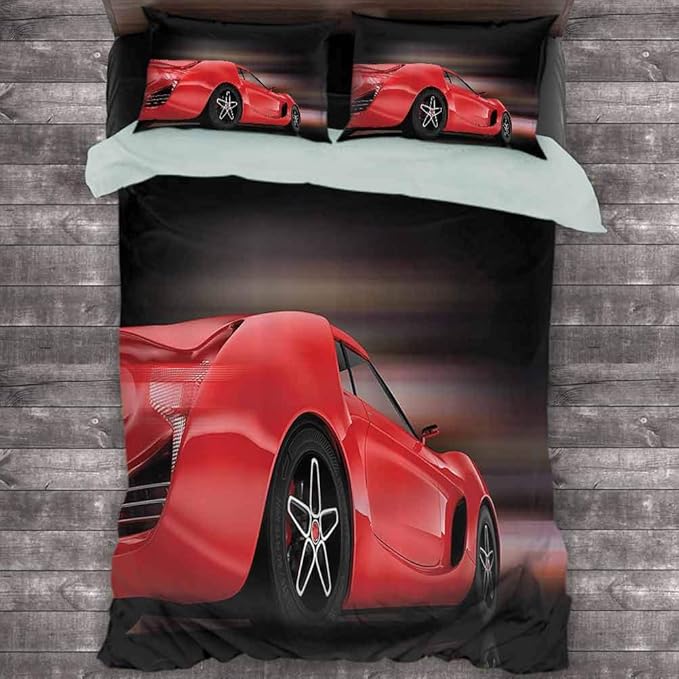 Toopeek Cars Decor 3Pack (1 Duvet Cover and 2 Pillowcases) Rear View