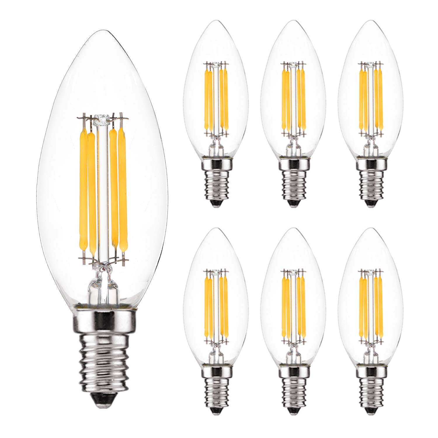 Hoboyotogo Dimmable E14 LED Light Bulb 4W 220V Candle Bulbs C35 Edison Screw Bulb for Chandelier Lighting 6 Pack