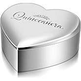 Chunful Quinceanera Gifts for Girls Heart Jewelry Keepsake Box Small Trinket Crown Box 15 Años Quinceañeras 15th Birthday Gift for Quinceanera Gifts Silver Toned with Engraved Message