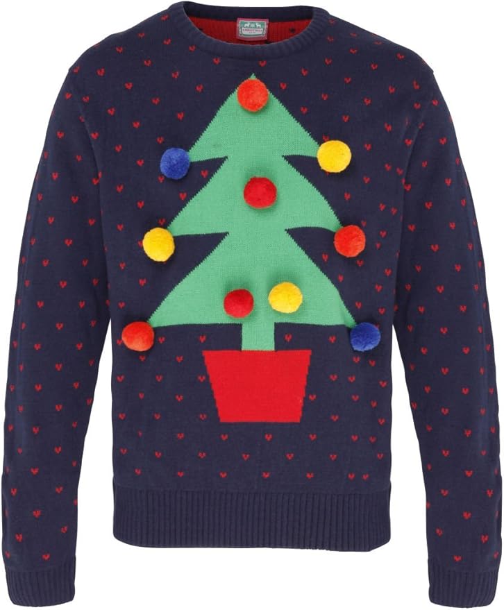 CHRISTMAS SHOP Tree 3D adults Christmas jumper Navy / Red / Green X