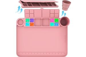 Svartur Silicone Art Mat - 17" X 13" With Cup and Palette, Raised Edge for Craft, Artist Creator Mat for Resin DIY, Coral Pink