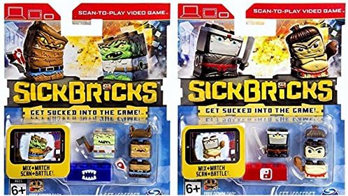 Sick Bricks Double Pack Action Figures, Pack of 2: Harry FangFace vs Bottom Walker and Silent Shadow vs Hiro Thunderbutt