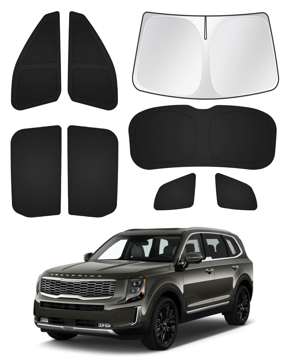 Photo 1 of Canvcle Windshield Sun Shade for 2020-2025 2026 Kia Telluride Accessories Sunshade Side Rear Window Shade Cover Window Sun Visor Shield Privacy Protection Keep Vehicle Cool Black 8PCS