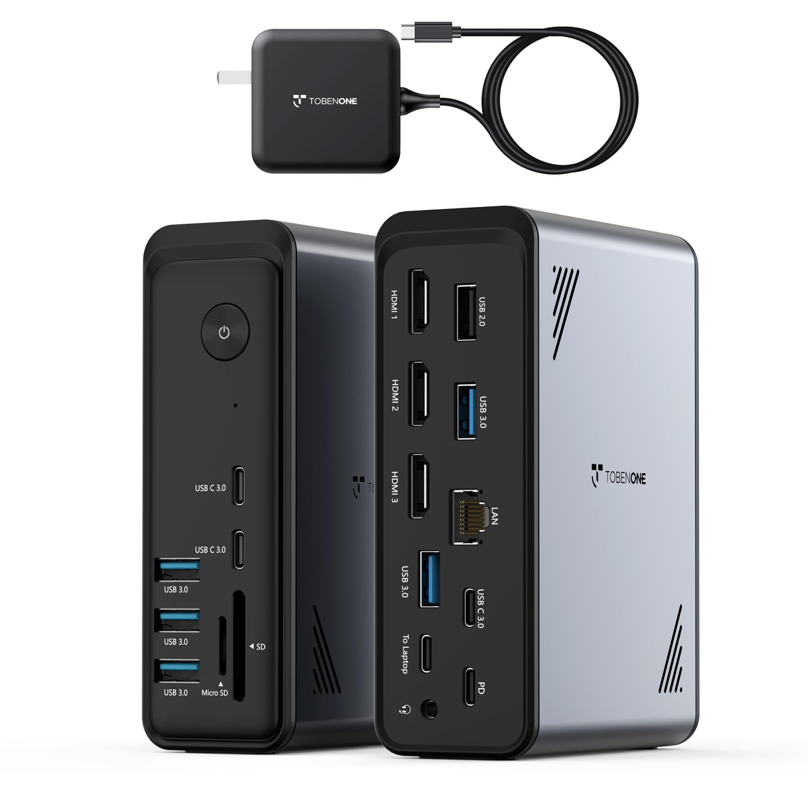 Photo 1 of TobenONE 18 in 1 USB C Docking Station 3 Monitors 4K@60Hz, Laptop Docking Station with 100W Power Adapter, Triple Monitors with 3 HDMI, 9 USB Ports, Gigabit Ethernet, for Windows and Chrome OS