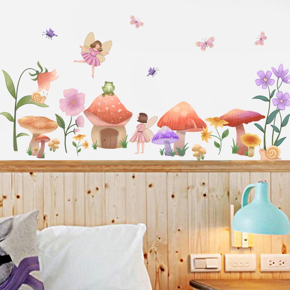 Runtoo Fairy Wall Art Decals Mushroom Flower Wall Stickers for Girls Bedroom Kids Nursery Home Decor — image 1