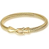 Stainless steel twisted wire bracelet with hook and loop, Twisted Cable Stylish Fine Stainless Steel Cable Cuff Bracelet with Hook Clasp Bracelets Jewelry for Women, Fashionable Roman numeral bracelet suitable for women(Gold)