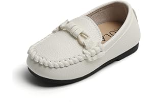 Uineky Toddler Boys Girls Leather Loafers Dress Shoes Little Kid Oxford Flats Casual Moccasins Slip-On School Uniform Walking Boat Shoes