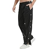 THWEI Mens Tear Away Basketball Pants Casual High Split Snap Button Post Surgery Sweatpants