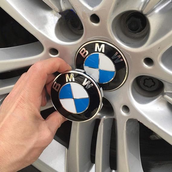 Lot de 4 cachemoyeux compatibles avec BMW avec logo bleu et blanc 68 mm jantes alliage série 1
