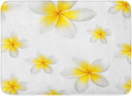 Amazon Com Emvency Bath Mat Blossom White Bali Frangipani Plumeria Tropical Flowers Yellow Beauty Climate Bathroom Decor Rug 16 X 24 Kitchen Dining