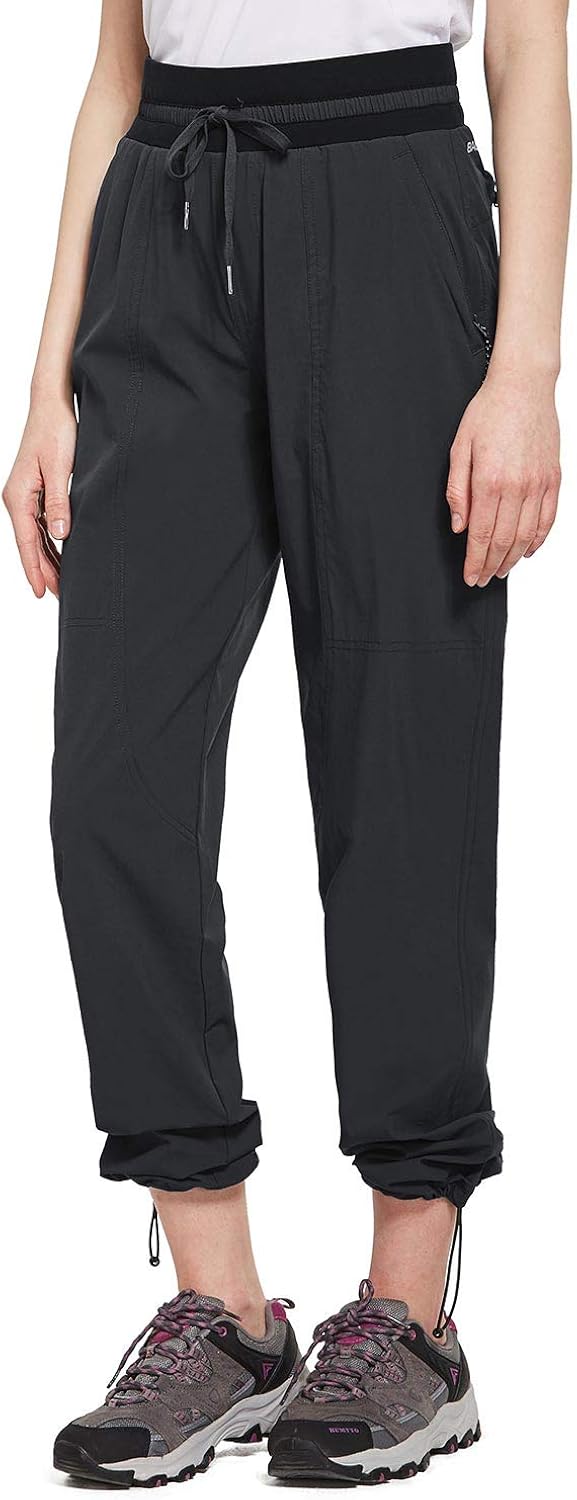 BALEAF Women's Hiking Pants Capri with Zipper Pockets Lightweight Quick Dry Elastic Band SPF 50+ Jogger Golf Pants : Clothing