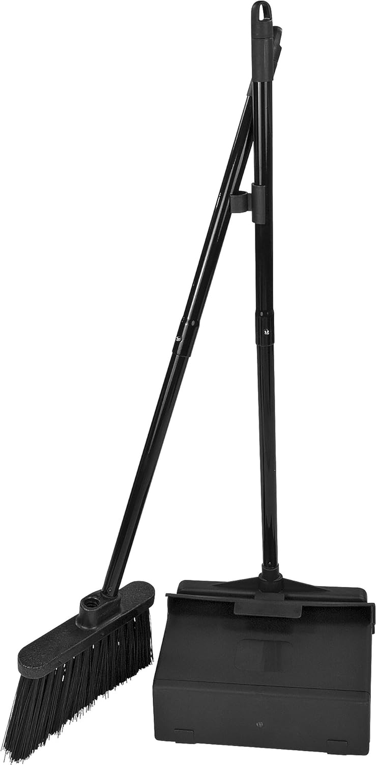 Carlisle 36141503 Duo-Pan Dustpan & Lobby Broom Combo, 3 Foot Overall Height, Black: Home & Kitchen