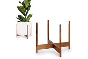 Fox & Fern Mid Century Plant Stand — 14.9 Inch Fixed Size Wooden Plant Stand for Indoor Planters (Not Included); Extra Large Flower Pot Holder for Indoor Big Pots; Plug In Design - Acacia
