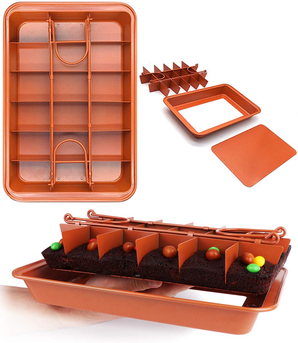 Photo 1 of Brownie Pan with Dividers Baking Tray All Edges-Only - Bite Size Baking Steel Corner Brownies Pan with Cutter, Makes 18 Pre-cut Brownies Perfect All at Once - 12 X 8 X 1.6 Inches