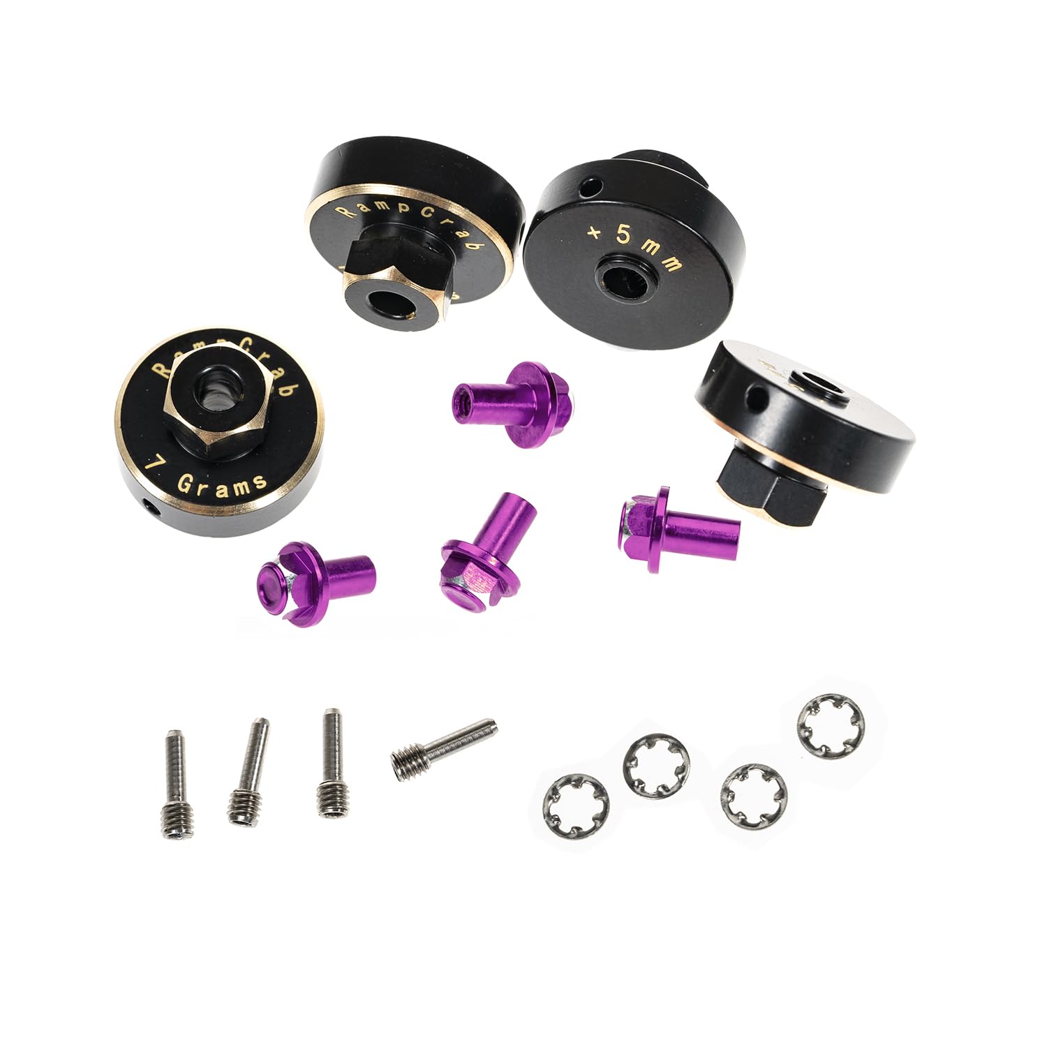 RampCrab Hex Wheel hubs Extension kit +5mm for SCX24 AX24, Brass Extended Hex Hub Wheel Spacers, Upgrades Parts for SCX24 Bronco Deadbolt JLU C10 AX24, 1/24 RC Crawler Car Upgrades Accessories,Purple