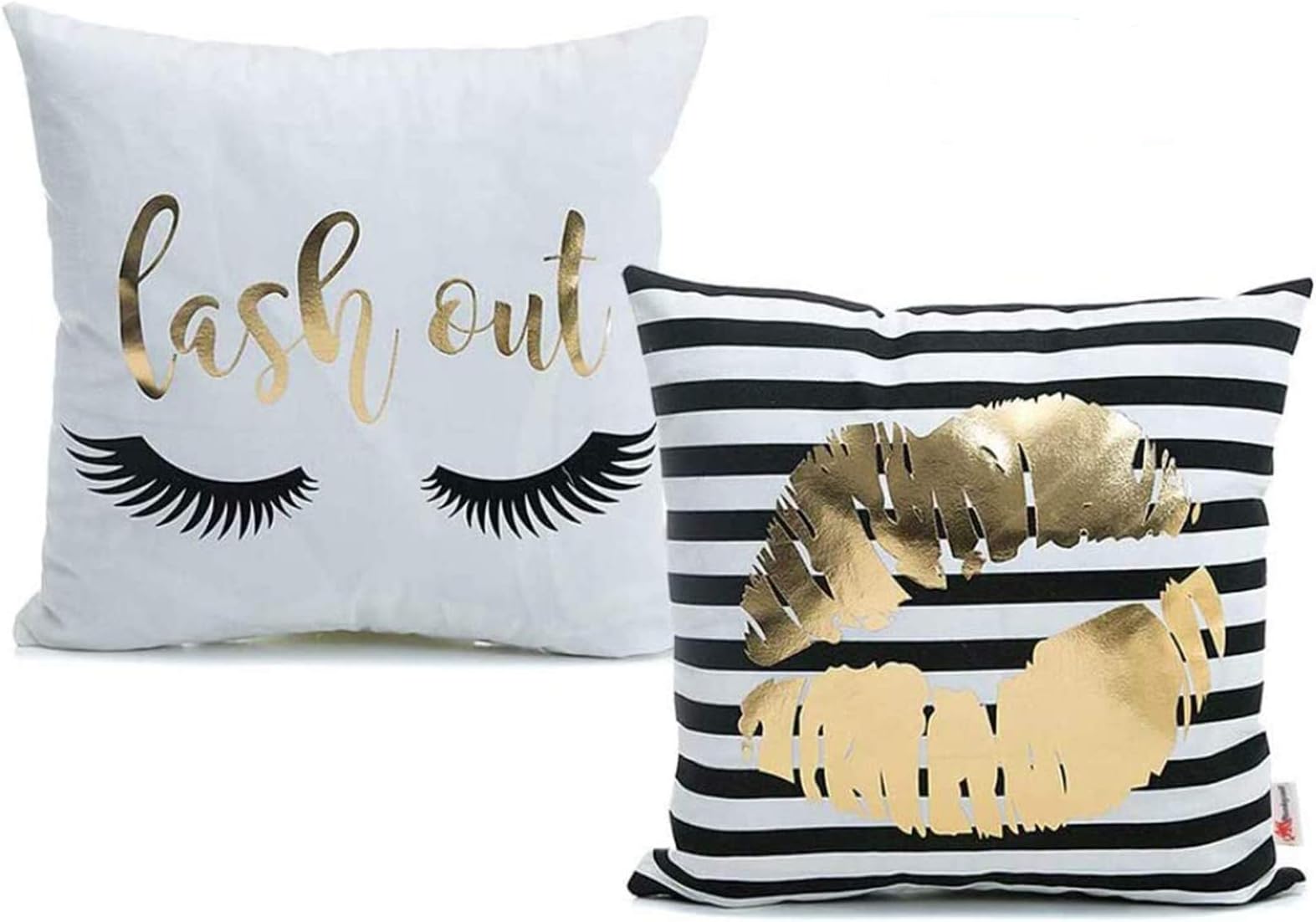 Monkeysell 2Pcs Bronzing Gold Home Pillowcases Throw Pillow Cover Cushion Waist Lumbar Pillow Lips Love Puzzles Pattern Design (2Pcs-White)
