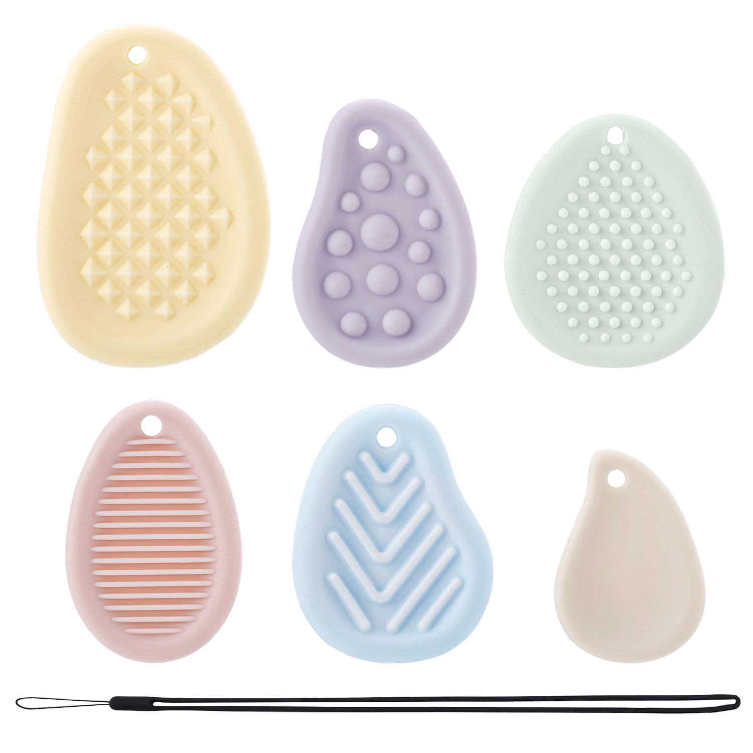 6pcs Fidget Toys Worry Stone for Kids, Multi-Colour Silicone Textured Soft Stone Sensory with Lanyard Stocking Stuffer Silent Fidget Toy for Adults Anxiety Calming Down & Minimize Stress