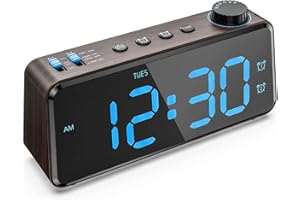 ANJANK Digital Alarm Clock with Large LED Display, Dual Alarms, USB Charging, FM Radio with Sleep Timer, Easy to Set, Blue