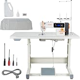 VEVOR Industrial Lockstitch Sewing Machine, 550W Servo Motor Commercial Sewing Machine Set with Table Stand, 5000 SPM High Speed, Auto Thread Trimmer, Metal Frame for Denim Cotton Sewing