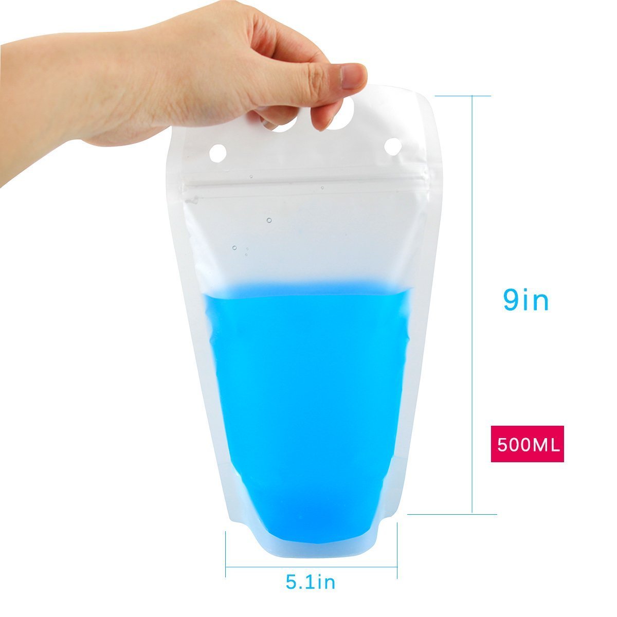 Beverage Pouch with Plastic Straw 50 Set per Pack Hand-held Clear Frosted Reclosable Zipper Stand Up Juice Drink Bag