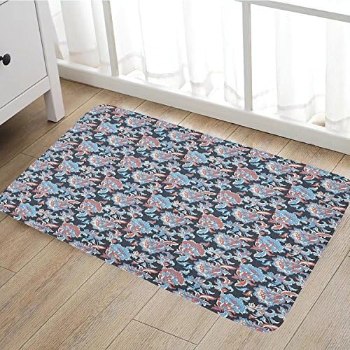 Floral bath mats for floors Victorian Retro Renaissance Blooms with Folk Batik Arabian Influences door mat indoors Bathroom Mats Non Slip 20"x31" Charcoal Grey Coral Blue