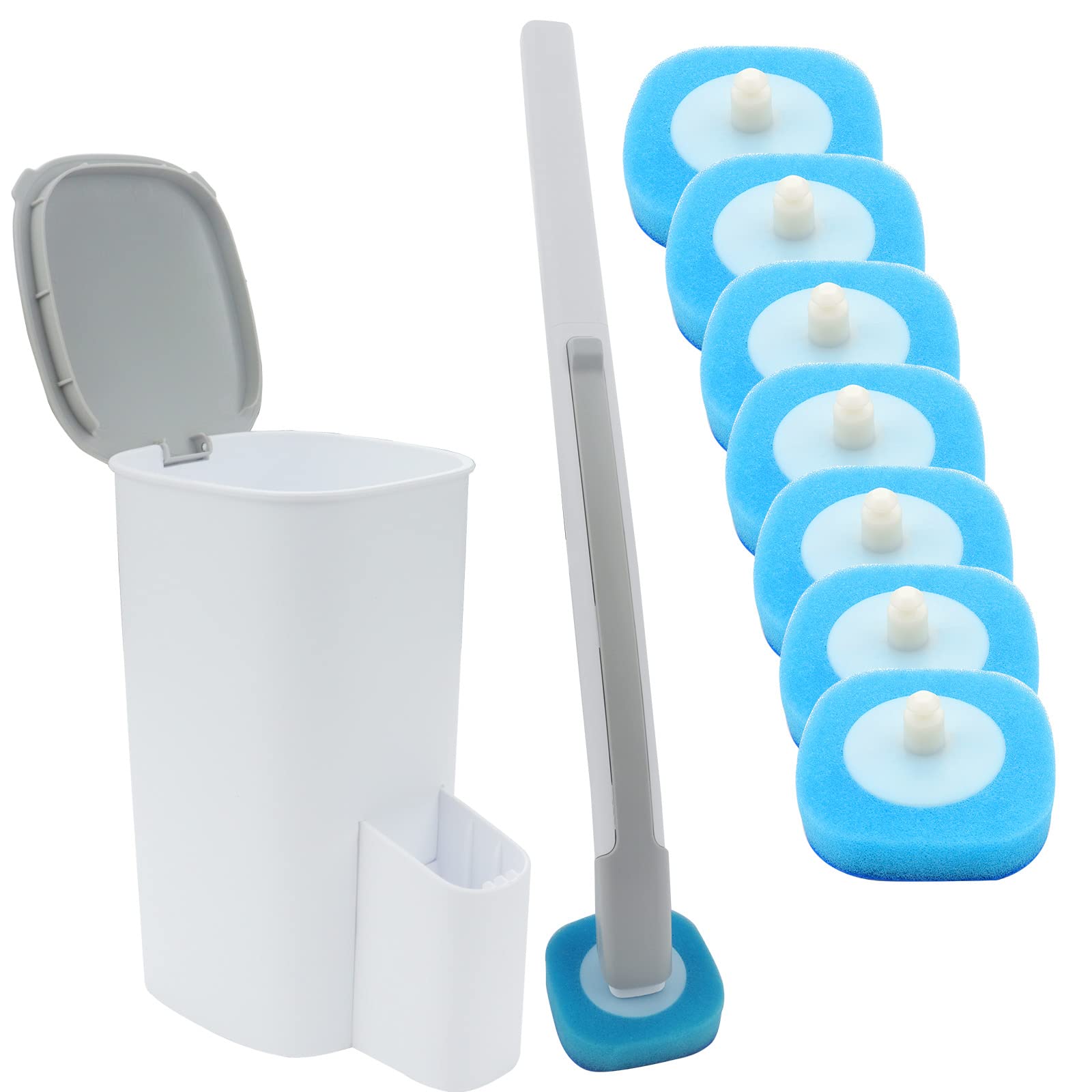 Roellgs Disposable Toilet Brush with Stand, Wall Toilet Stick Kit, Disposable Toilet Cleaning System with 8 Toilet Changing Heads (Toilet Stick Kit)