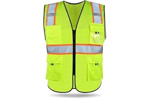 HYCOPROT Reflective Safety Vests High Visibility Mesh Breathable Workwear with Pockets and Zipper, Meets ANSI/ISEA Standards