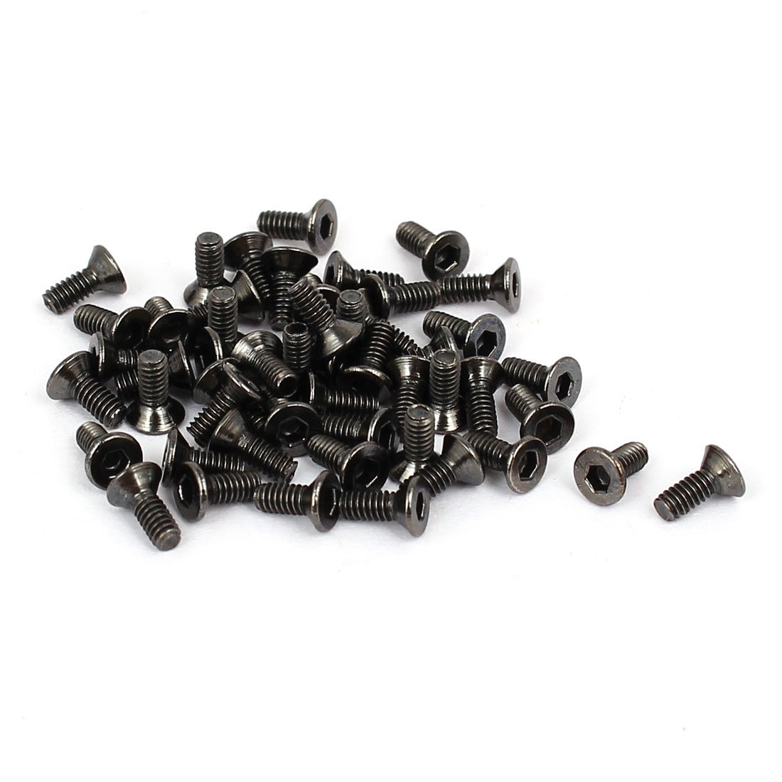 Sourcingmap M2x5mm Black Nickle Plated Grade 10.9 Flat Head Hex Socket Cap Screw Bolt 50pcs