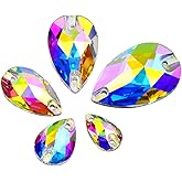 DONGZHOU 60PCS Crystal Glass Sew On Rhinestone AB Faceted Drop Shape Sew On Beads Crystal Sewing Foil Back Glass Rhinestone Crystal Gems Dress Accessories for Costume, Clothes, Garments, DIY Crafts