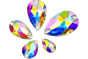 DONGZHOU 60PCS Crystal Glass Sew On Rhinestone AB Faceted Drop Shape Sew On Beads Crystal Sewing Foil Back Glass Rhinestone Crystal Gems Dress Accessories for Costume, Clothes, Garments, DIY Crafts