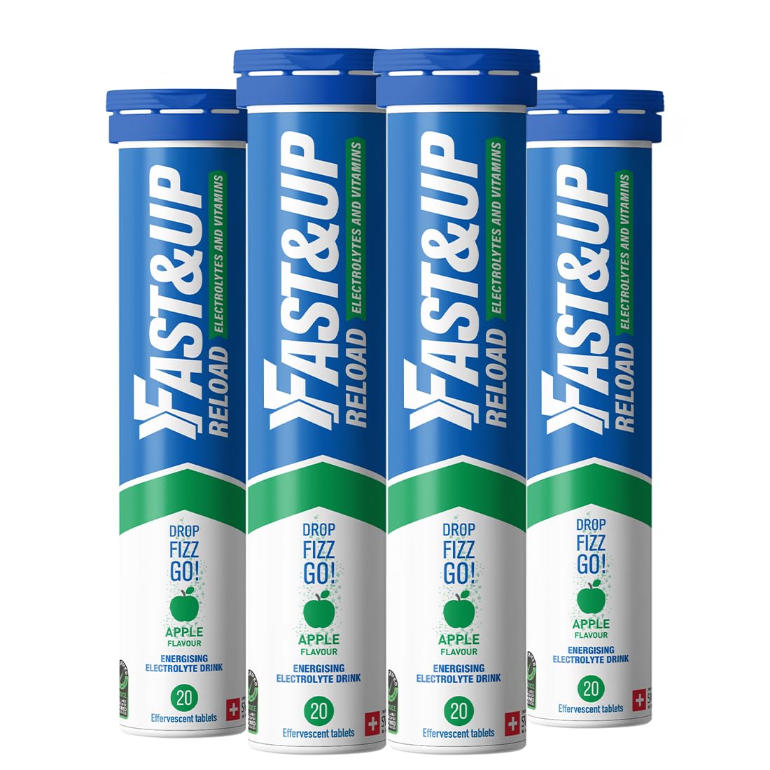 Fast&Up Reload –Apple Flavour – 80 Effervescent Tablets – Instant Electrolytes for Rapid Hydration & Energy - Added Vitamin C & B12 for Performance, Wellbeing, Travel & Recovery – Vegan