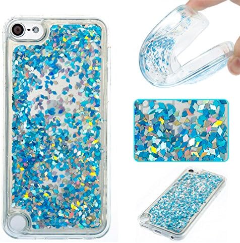iPod Touch 6 Case, iPod Touch 5 Case, Love Sound Premium Flexible Soft TPU Case Flowing Liquid Floating Bling Glitter Sparkle Case Cover for Apple iPod Touch 5 6th Generation (Silver&Blue)