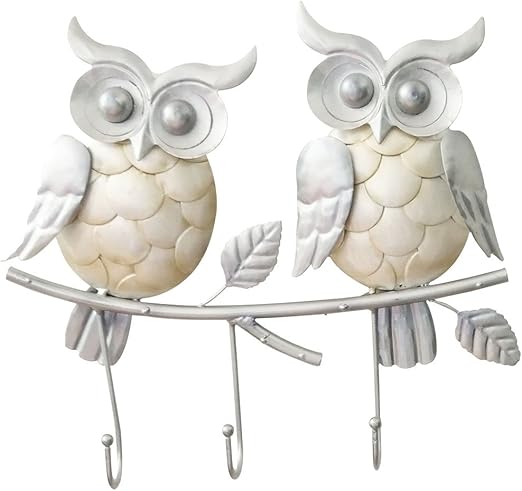 Amazon Com Comfy Hour 10 White Silver Metal Art Double Owls Wall