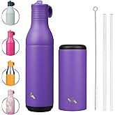 Stainless Steel Water Bottle with Straw, Insulated, Reusable Metal Travel Bottle with Bottom Removable Cup, BPA Free, Leak Proof, Purple