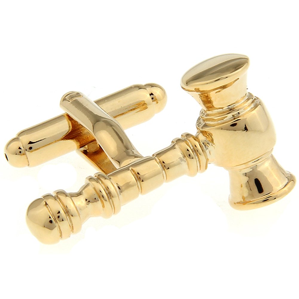 Law Gavel Mallet Judge Lawyer Mason Pair Cufflinks (Gold)