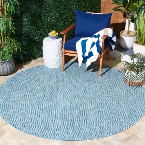 SAFAVIEH Washable Rug Outdoor Courtyard Collection - 10' Round, Navy & Grey, No…