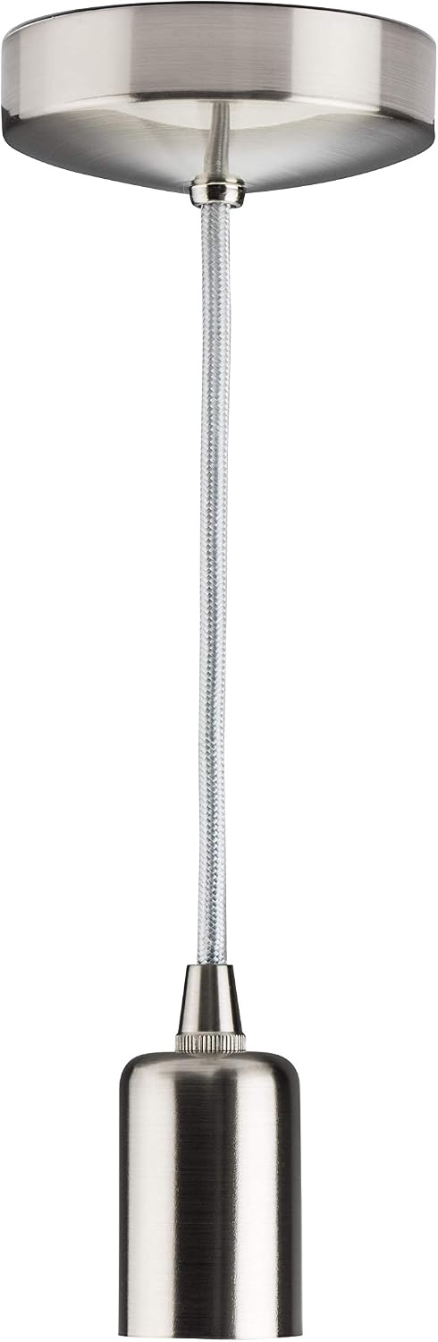Knightsbridge 6 Inch E27, Contemporary Pendant Set in Brushed Chrome, 150mm - Image 3
