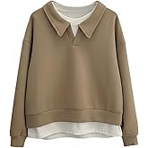 Verdusa Women's Preppy 2 In1 Pullover Sweatshirts Lightweight Colorblock Collared Tops Graduation Outfits