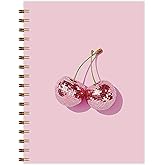 Qnhij Pink Cherry Disco Ball Spiral Notebook 5.5x8.3, Girly Preppy Cherry Journal, Trendy Aesthetic Journals for Writing, Girly Office Supplies, Preppy Pink Notebooks for Note Taking