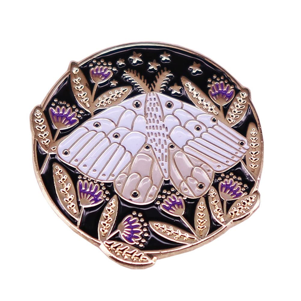 KAWADU Purple Flower And Moth Enamel Brooch Pin Cool Steampunk Moth Brooch Pin Fashion Accessory for Backpacks Badges Hats Bags for Women Girls Kids Gift
