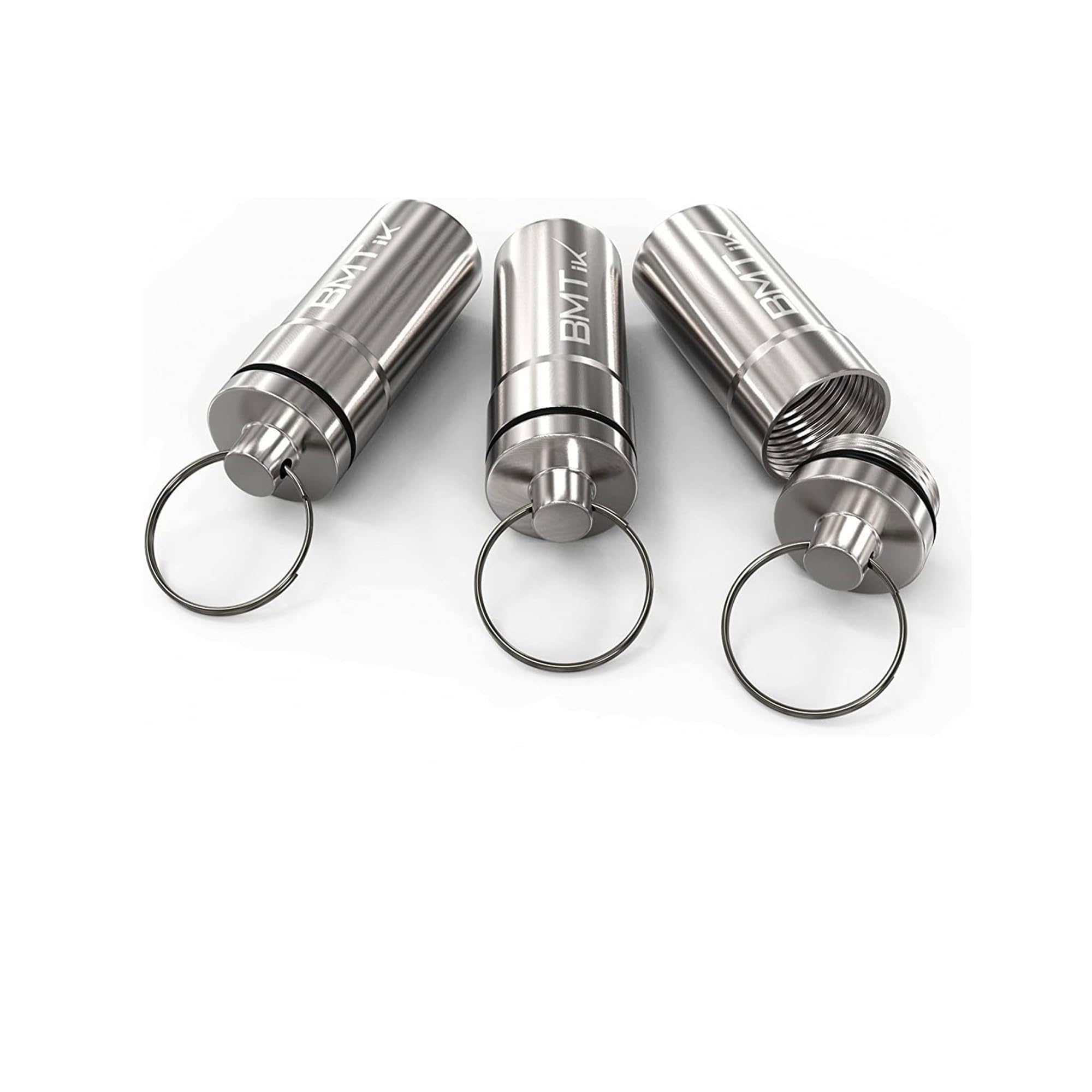 BMTick Smell-Proof Portable Mini Pocket Ashtray Capsule with 5 Layer Screw System + Silicone Ring (3 Pack) (Silver)