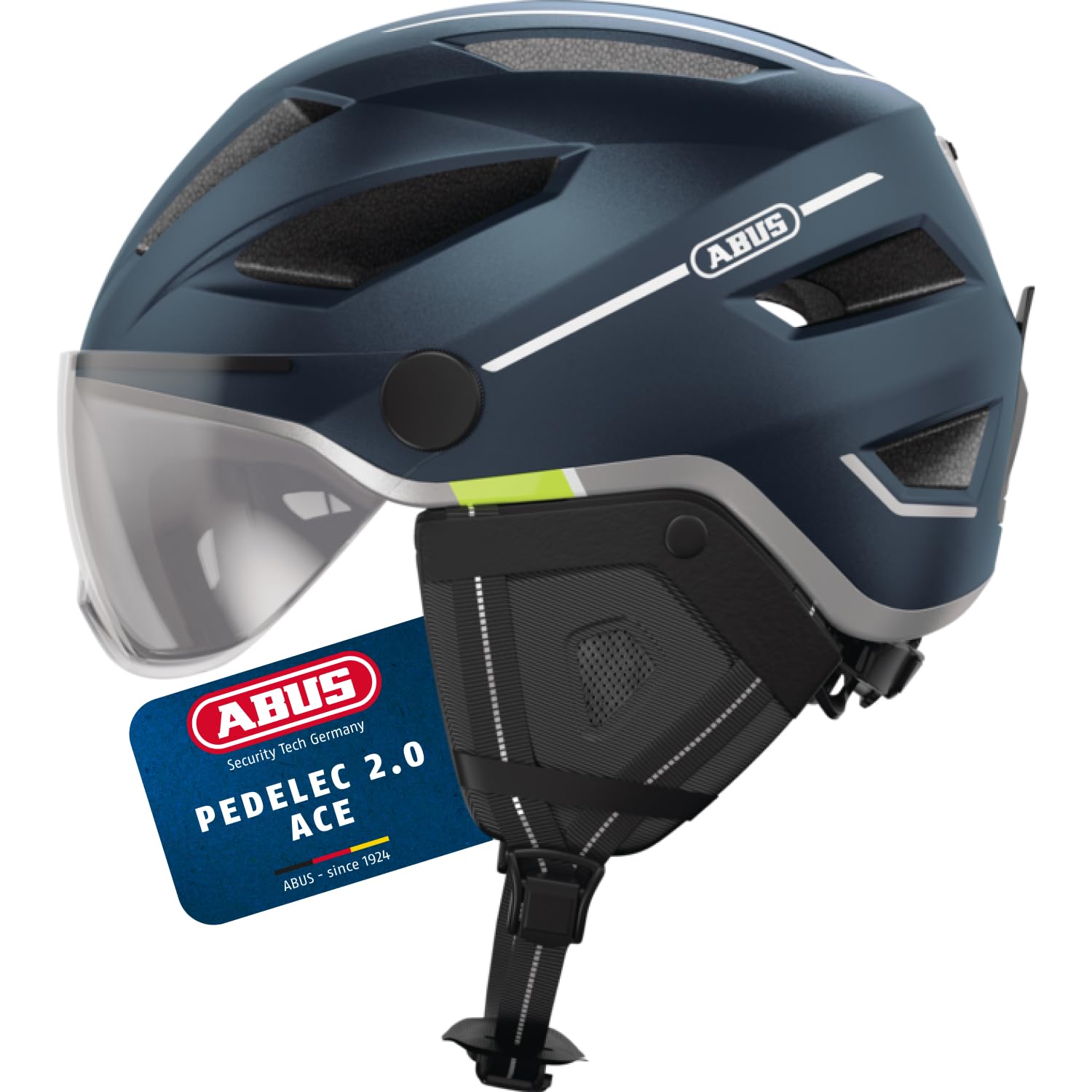 ABUS Stadthelm Pedelec 2.0 ACE - Fahrradhelm mit Rücklicht, Visier, Regenhaube, Ohrenschutz - für Damen und Herren - Blau Matt, Größe M​