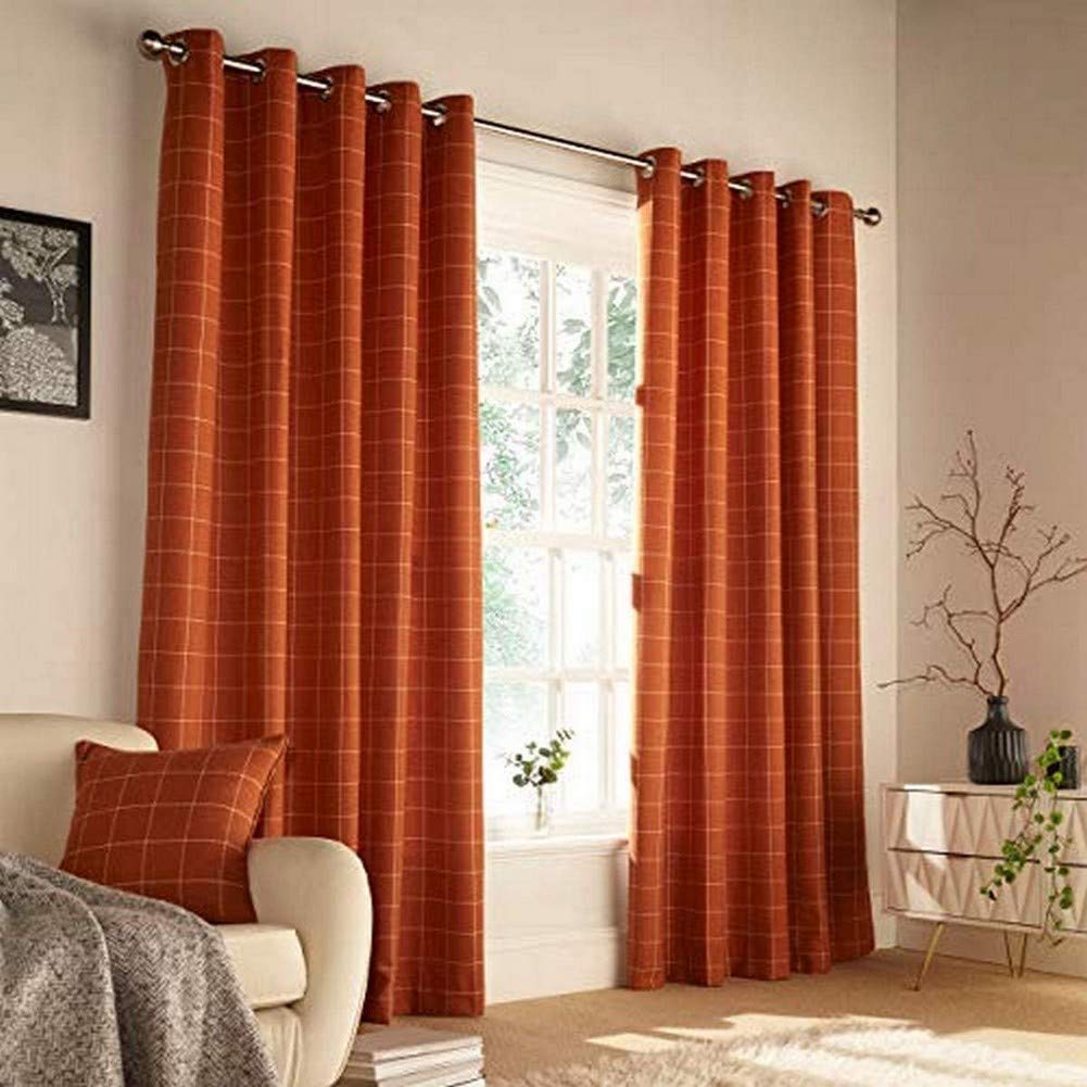Furn Ellis Ringtop Eyelet Curtains (Pair), 117cm x 137cm, Burnt Orange