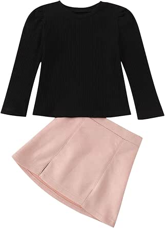 Toddler Girl Skirt Set Long Sleeve Knit Ribbed Turtleneck Shirt Tops...