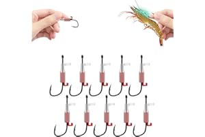 OIEKUN 10 Pcs Luminous Live Shrimp Hooks,Holes with Night Light Fishing Hooks High Carbon Steel Barbed with Barbed,Saltwater Corrosion-Resistant for Freshwater & Saltwater Fishing