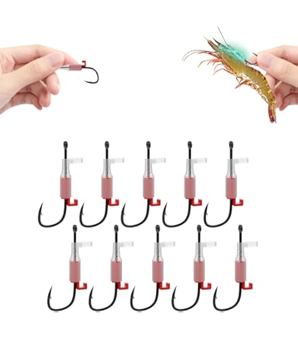 10 Hameçons Lumineux Pour Crevettes Vivantes - Acier Carbone Barbelés - Pêche En Eau Salée - 8