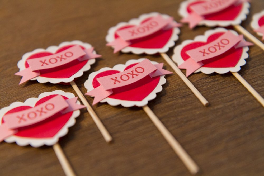 Valentine's Day Cupcake toppers (set of 18) Handmade
