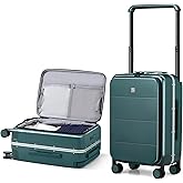 Hanke Top Opening Carry On Luggage, 20 Inch All-PC Aluminum Frame Wide Handle Luggage, Hard Shell Trunk Suitcase with Spinner Wheels, TSA Airline Approved (Blackish Green, 40L)